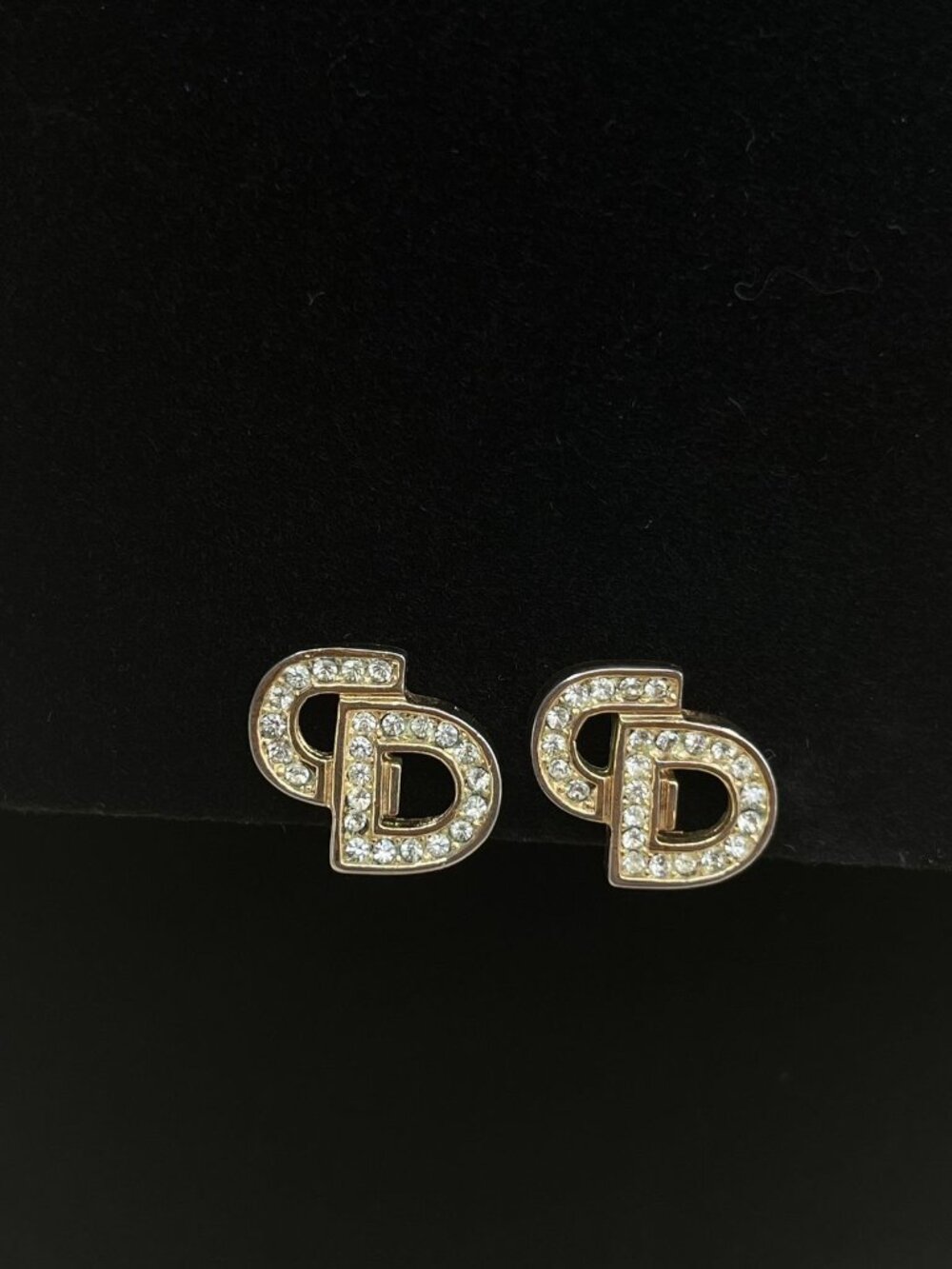 Christian Dior Vintage CD Logo Rhinestone Clip On Earrings Silver Tone Germany